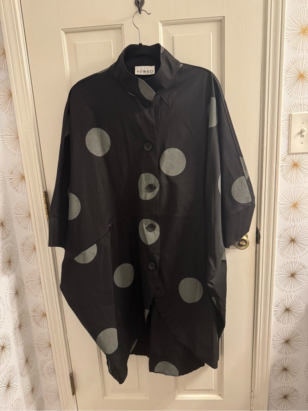 Kate Hewko Black Polka Dot Cocoon Coat
